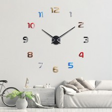 DIY 3D Horloge Murale Geante XXL, Multicolore Silencieuse Pendule Murale Desi...