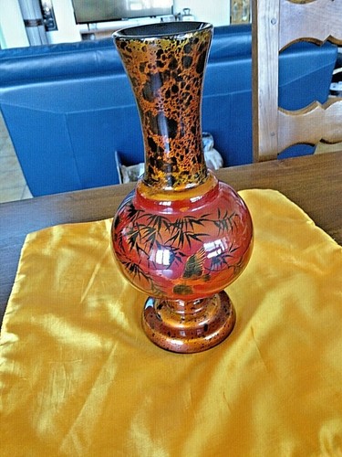 Vase bois laqué rouge - vase,