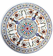 36 " Marbre Rond Table Top Demi Précieux Pierres Floral Incrustation Art