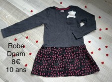 Dpam 10 Ans Fille : Robe Grise Jupe Fleurie Hiver TBE