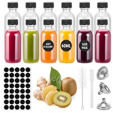 12 Petites Bouteilles Shot de 60ml avec Entonnoir Étiquettes & Stylo Mini Bou...