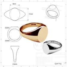 9ct Solide or Jaune Femmes Ovale Signet Bagues 11x9x2mm GB Poinçonnée sur-Mesure