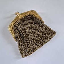 Ancien porte monnaie français victorien maille fil or laiton cuivre portefeuille