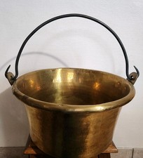 Ancien Chaudron Cuivre Jaune Martelé Ø45,5 cm Anse Fer Forgé Bassine Déco 