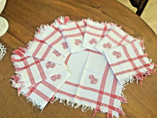 - LINGE DE TABLE - 9 SERVIETTES Brodées B.M damassé liteaux rouges
