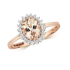 Bague Solitaire Femme Or Rose 9 k/carat et Diamant avec Morganite