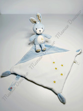 Doudou Plat/Mouchoir Lapin Blanc Bleu Étoiles Doré Or Sparkle Nicotoy Simba Toys