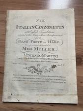MARTINI Vincenzo, Six Italian Canzonetts Partition Harpe Piano-Forte Chant c1780