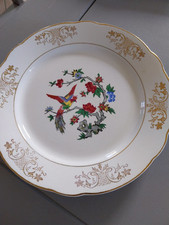 Plat Rond Plat Faience KG Lunéville Badonviller Décor Oiseau du Paradis 29cm