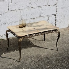 Table basse vintage française marbre et bronze - table de salon - style baroque - années 60