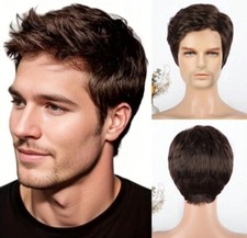 Perruque Homme Brune Courte Wig Synthétique Texturé