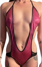 Trikini Bodie Body string simili cuir Violet Vinyle Sexy latex Dentelle Nuisette