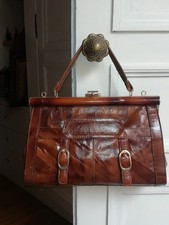 Sac façon médecin ancien, sac diligence en cuir marron 