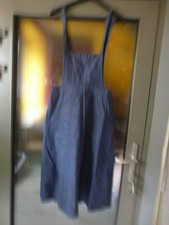 Ancien tablier de devant à bavette bleu bretelles boutons boutonnage dos