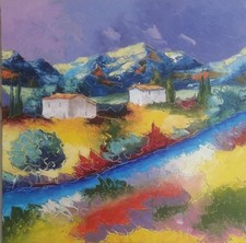 Grande toile de Nolac 50X50 cm printemps des alpilles huile au couteau