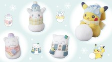 Peluche Pokemon Bonhomme de Neige Pikachu Slowpoke Snorlax jouant dans la nei...