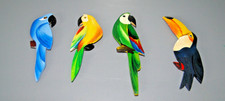 Lot 4 figurines magnet oiseaux  aimantées en bois exotique peint décoration