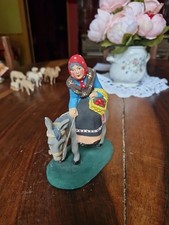 Ancien Santon Platre J Blanc.  La Fermière Sur Son Ane, 14,5 Cm