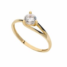 Bague Solitaire en or Jaune 18 Carat avec Zircon Blanc pour Femmes