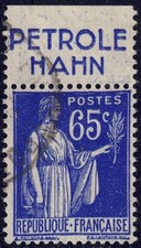 Bande publicitaire PETROLE HAHN - Publicitimbre oblitéré Paix n°365