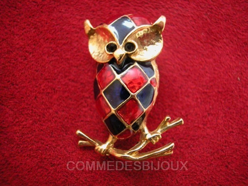 Broche vintage hibou - vintage, arlequin