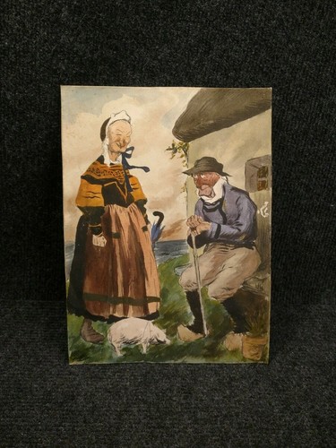 Ancienne aquarelle couple - ancienne,