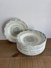 Lot 12 Assiettes Creuses en Faïence Anglaise Ancienne FINE WARE Motifs Verts