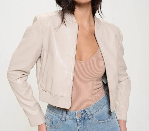 Veste cuir cropped blanc - cuir,