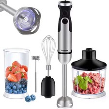 BioloMix Mixeur Plongeant 1200W 5-en-1 Hachoir Fouet Verre Smoothie