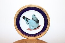Assiette porcelaine Limoges bleu de four et doré décor oiseau pigeon