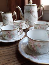 Service  à café  Porcelaine fine  ancienne Limoges  Raynaud   églantines  oiseau