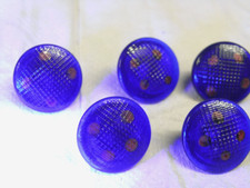ANCIEN LOT 7 BOUTONS VERRE PRESSE MOULE BLEU COLBALT BUTTONS STYLE MURANO