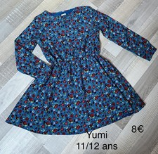 YUMI 11/12 ANS FILLE : Robe BLEUE FLEURIE MI SAISON TBE