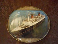 ancien cadre ovale souvenir du paquebot France Le Havre verre Bombé déco marine