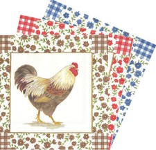 Lot de 4 Serviettes en papier Coq Poule Cottage Decoupage Collage
