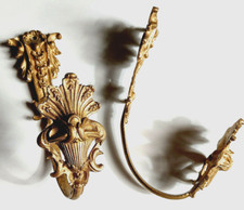 19th C Pair French Gilt Bronze Curtain Rod Holders Brackets Louis XV - Salvage
