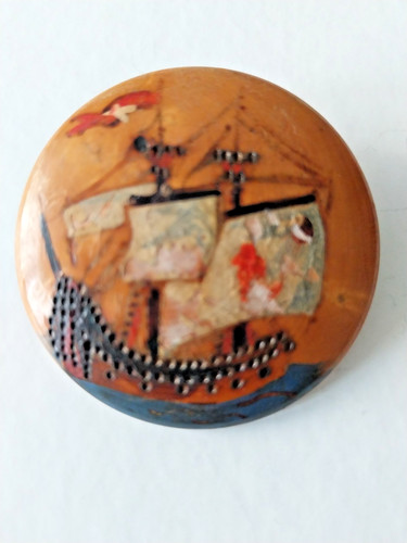 Broche ancienne bois peint - broche,