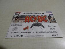 RARE / TICKET BILLET CONCERT - AC/DC / METALLICA/ HIPPODROME DE VINCENNES 1991