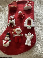 Ensemble De 8 Décorations De Sapin Vintage à Suspendre Floquées Rouges  Blanches