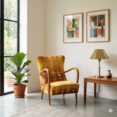 Fauteuil vintage hêtre tissu - hêtre,
