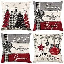 4 x housses de coussin de Noël 18" imprimées carrées taie d'oreiller canapé Noël décoration intérieure