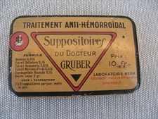 PHARMACIE - Ancienne boite en tôle  de  SUPPOSITOIRES du Dr GRUBER -  T.B.E