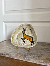 Ancien Cendrier Vide Poche Préhistoire Lascaux Signé GELB Fait Main Cert Chasse