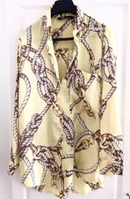 Chemisier Fluide Effet Satiné Jaune Motif Corde Maillon Grain De Café ZARA S