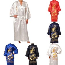 Robe de bain confortable dragon chinois satin?? kimono soie pour hommes 2XL roug