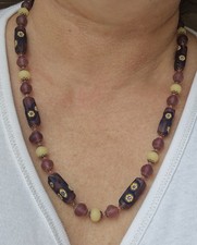 Collier Ancien Sautoir  60 m Perles En Verre Vintage Murano Millefiori