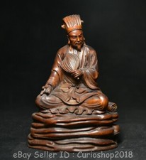 4.8" Rare Old Chinese Boxwood Wood Carved Zhuge Liang military counsellor Statue