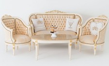 Baroque Ensemble de Sièges Canapé Fauteuil Table Basse Antique Meuble Assis