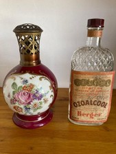Ancien flacon liquide Ozoalcool Lampe Berger verre et lampe porcelaine couleuvre