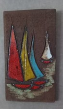 MAGNIFIQUE Cadre Tableau Pierre de Lave Voilier Bâteau Vernissé Années 60/70